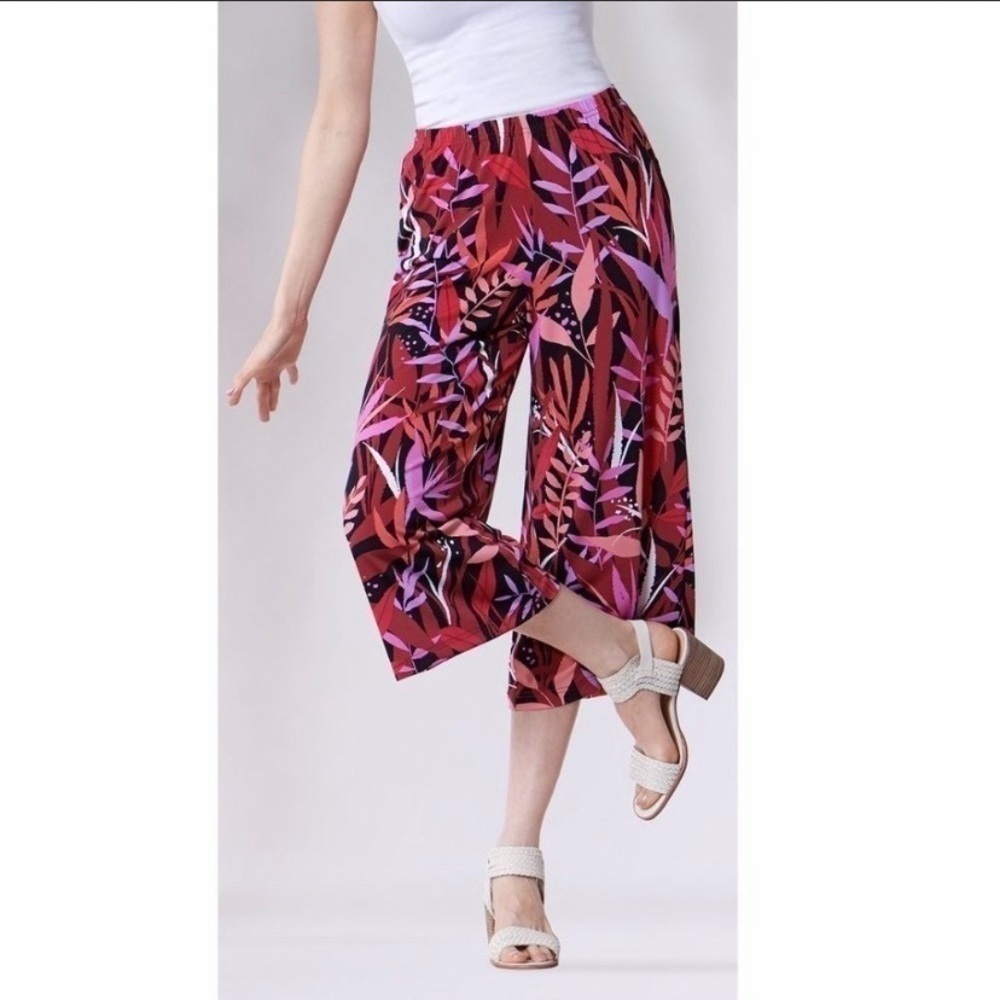 NEW Bob Mackie Wide Leg Crop Pants Tropical Paradise Print Size X-Small
